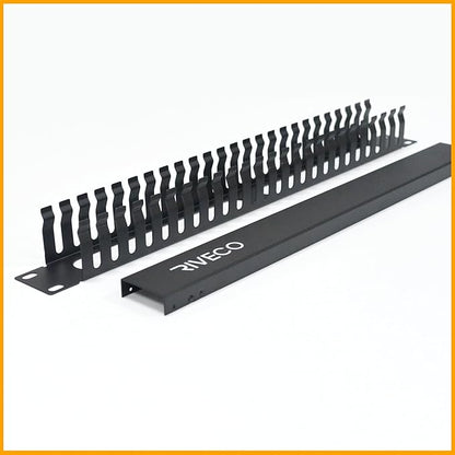 RIVECO 1U Cable Management for Racks & Server Cabinets Managing Cord & Wire, Cable Raceway for 19” Rack Mount 24 Slots Standard Capacity Black, 1 Piece
