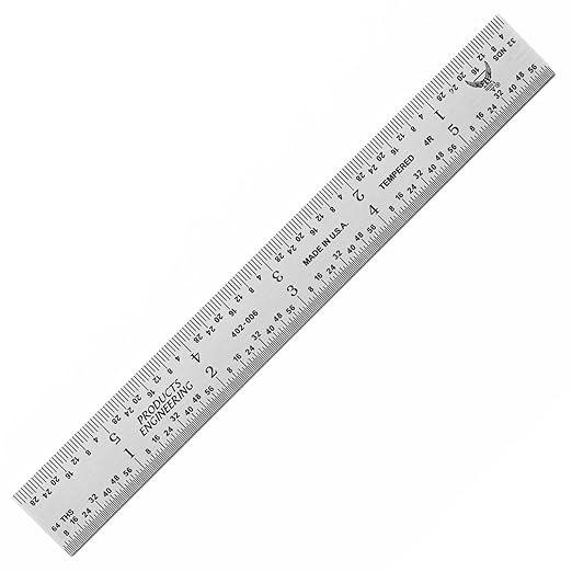 PEC Tools High Precision Metal Ruler, 6 Inch Rigid Machinist Rule, 4R Graduation (1/8", 1/16", 1/32", 1/64"), Carbon Steel with Satin Chrome Finish, Trusted by Professionals, Made in USA