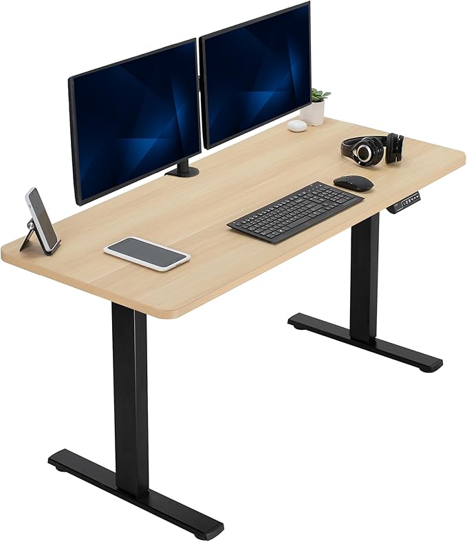 VIVO Electric 60 x 24 in Standing Desk, Memory Height Adjustment, 1B Series, One-Piece Light Wood Top, Black Frame, DESK-KIT-1B6C