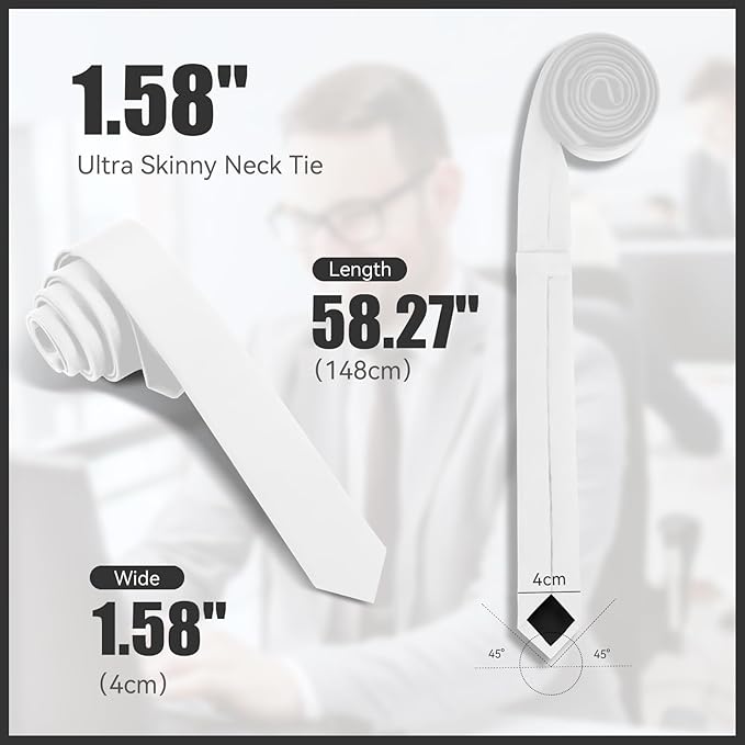 Skinny Ties Black Ties For Men and Women Solid Pure Color 1.58" (4CM) Plain Formal Slim Neckties