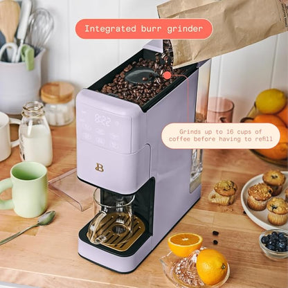 Beautiful Single Serve Coffee Maker with Built-In Burr Grinder, Hot or Iced, Pod-Free, 6 Brew Sizes, 3 Strengths, Touch Display, Reusable Filter, 64oz Reservoir, Slim Design (Lavender)
