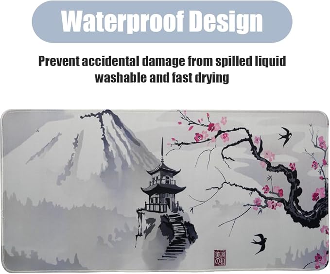 Large Sakura Mouse Pad, White Japanese Cherry Blossom Desk Mat,Extended Keyboard Mouse Pad with Non-Slip Base and Stitched Edge 23.6" x 11.8" Desktop Protector for Office and Home