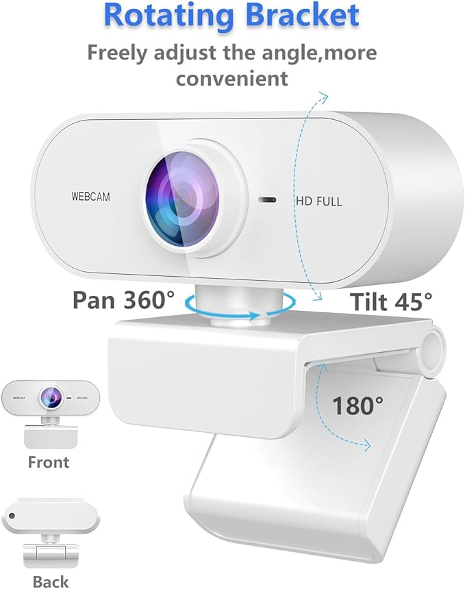 Webcam 1080P HD,Web cam with Microphone, Noise Cancellation, Wide-Angle Lens, Auto Light Correction, Plug & Play USB Webcam for Laptop, Desktop, PC, Mac, Zoom, Skype, Streaming,White