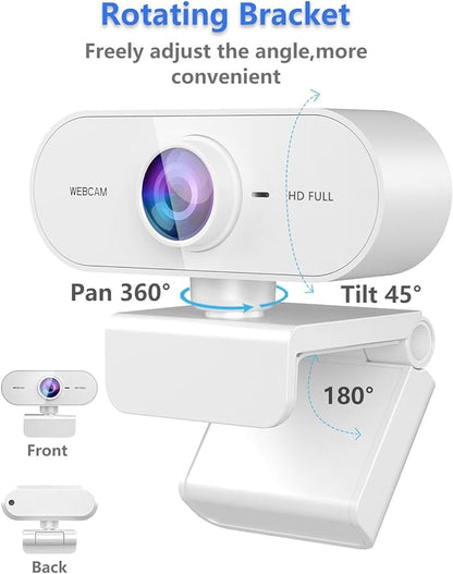 Webcam 1080P HD,Web cam with Microphone, Noise Cancellation, Wide-Angle Lens, Auto Light Correction, Plug & Play USB Webcam for Laptop, Desktop, PC, Mac, Zoom, Skype, Streaming,White