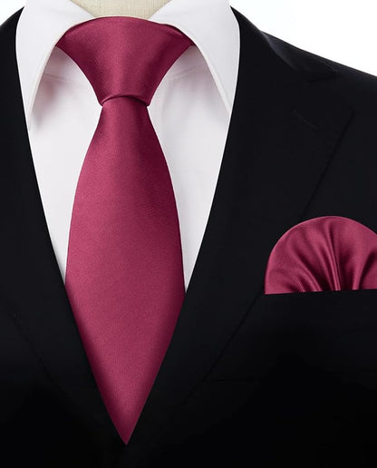 HISDERN Mens Solid Color Ties Formal Satin Necktie and Pocket Square Set Classic Wedding Business Tie & Handkerchief