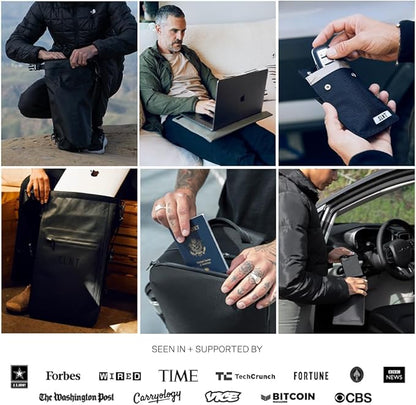 SLNT Faraday Bag with Silent Pocket Technology - Leather Signal Blocking Device Sleeve for 13 inch and 15 inch Laptops and Tablets, Provides Instant Protection (Black Leather, 15 inch)