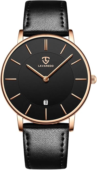L LAVAREDO Watch for Men, Extremely Thin Mens Watches Minimalist Analog Men's Leather Wrist Watches with Time/Date, Birthday Gift for Men Boyfriend