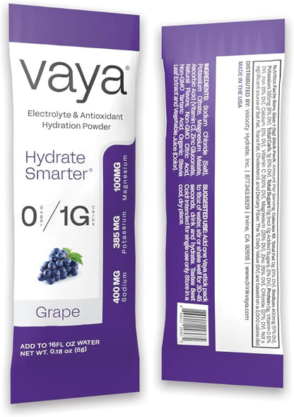 Vaya - Sugar Free Electrolyte Powder Packets – Give Your Body Instant Hydration - with Fasting Electrolytes (30 Pack, Grape)