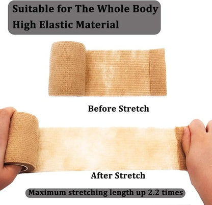 12 Rolls Elastic Self Adhesive Bandage Wrap 3 Inch, Breathable Non Woven Cohesive Bandage, Vet Wrap for Dogs, Ankle Sprains Swelling Medical First Aid Tape, Sports Athletic Tape Brown