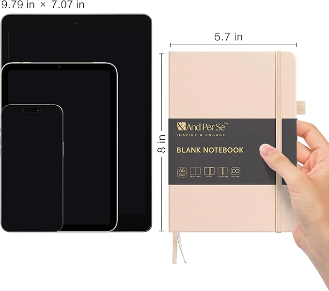 &And Per Se Blank Journal Notebook, 160 Pages, A5 5.7 x 8 inches 100 gsm Thick Paper Notebook Journals for Writing, Hardcover Notebook(1 Pack, Light Apricot)