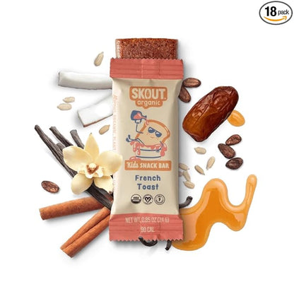 Skout Organic French Toast Kids Snack Bars (18 Pack) | Organic Kids Snack Bars | Plant-Based Nutrition | Vegan | Gluten, Dairy, Grain, Peanut, Tree Nut & Soy Free
