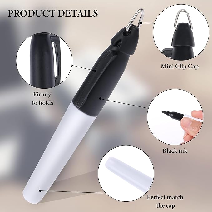 350 Pcs Mini Permanent Markers with Cap Clips Golf Ball Marker Pen Dry Erase Markers with Triangle Hook Golf Keychain Clips for Badge Black Ink Pens for Office School Outdoor Activities,Fine Point
