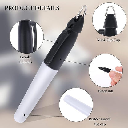 150 Pcs Mini Permanent Markers with Cap Clips Golf Ball Marker Pen Dry Erase Markers with Triangle Hook Golf Keychain Clips for Badge Black Ink Pens for Office School Outdoor Activities,Fine Point