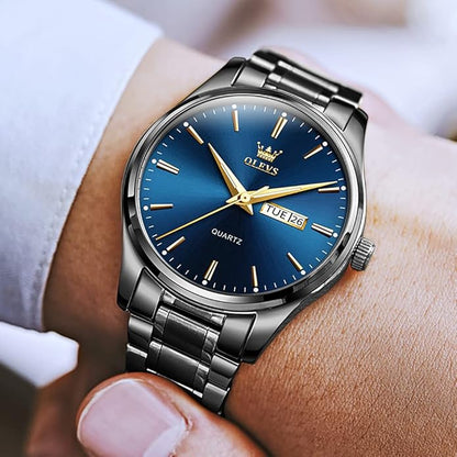 OLEVS Men's Luxury Watch Waterproof Luminous Easy Read Chronograph Watches Full Gold/White Dail/Black Face with Calendar Wristwatch