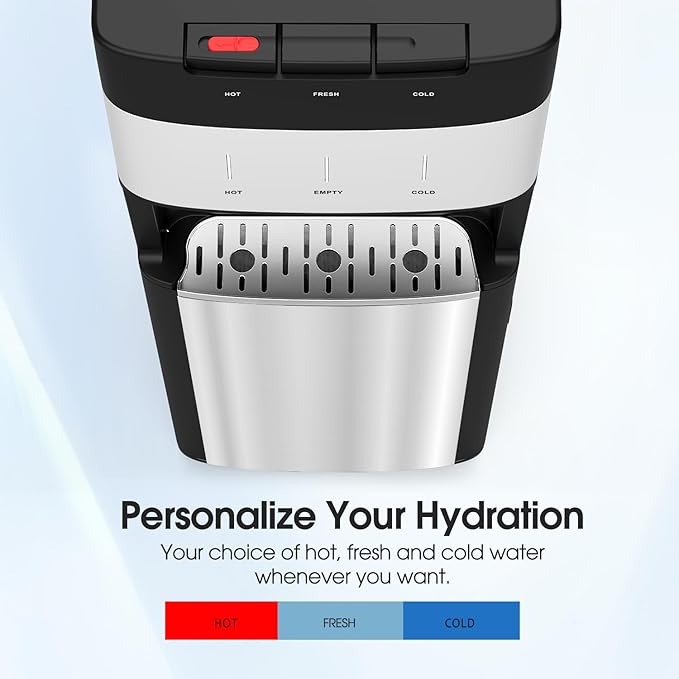 VECYS Bottom Loading 3 5 Gallon Stainless Steel Water Dispenser, Hot Cold Room Temper Water Cooler with Child Safety Lock, 304 Stainless Steel Reservoirs and Water Intake Tube