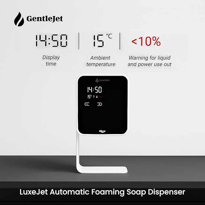 LuxeJet Automatic Foam Soap Dispenser Touchless, USB-C Powered or Battery, Aluminum Alloy Body, Wall Mount or Countertop, Digital Display, Hands-Free Automatic Soap Dispenser Touchless