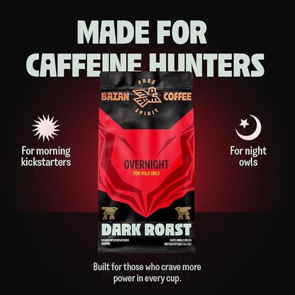 BAZAN COFFEE Vietnamese Strong Coffee, Premium Robusta & Arabica Ground, Full-Bodied Dark Roast, Smooth & Low Acidity, Ideal for Milk Drinks & Home Baristas, Bold Espresso Flavor, 12oz Bag, Overnight Blend