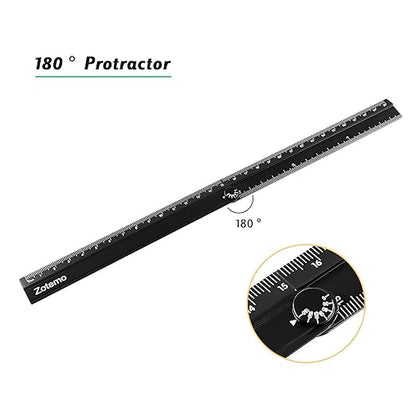 2-in-1 Foldable Metal Ruler & Protractor -15cm Compact to 30cm Extended, Precision Laser Etched Metric Scale, Aluminum Folding Small Ruler for Planner Journaling Drafting Drawing (Black)