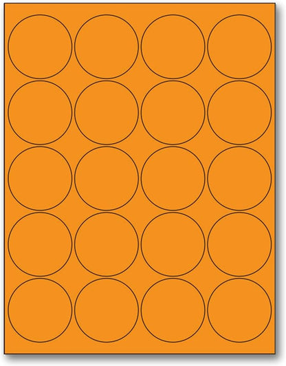 NextDayLabels - 8-1/2 x 11" Neon Color High Light Fluorescent Labels for Laser & Inkjet Printer (Orange Fluorescent, 2" Round - 20 Per Page | 500 Labels)