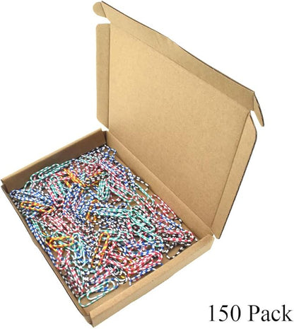 HAHIYO Paper Clips 1.1 inches (28mm) Length Striped Paperclips Vinyl Coated Prevent Scratching Tearing The Pages Sturdy Assorted Colors for Bookmark Organize Home Office School 150 Pack