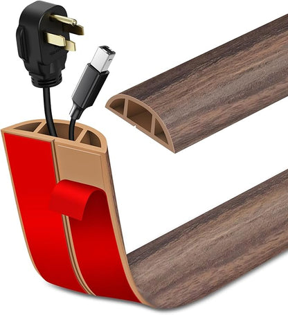 Floor Cord Cover Self Adhesive Cord Hider Floor Extension Cord Covers for Floor Power Cord Protector Cable Management Prevent Cable Trips Cable Cavity 0.47" W x 0.27" H (Smoked Brown Wood, 10Ft)