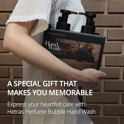 hetras. Perfume Bubble Hand Wash with Pump Dispenser 17.4 fl oz x 2 Pack | Hotel Wood - Luxurious Forest Scent | Hydrates & Cleanses Skin | Gentle & Mild Ingredients