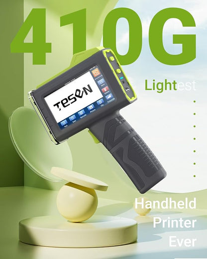 TESEN 2025 New Upgrade Handheld Inkjet Printer with 1/2 Inch (12.7mm) Printhead for Date Time Logo Batch Number QR Code Barcode Quick Drying Printing on Plastic Wood Carboard Metal Glass and More