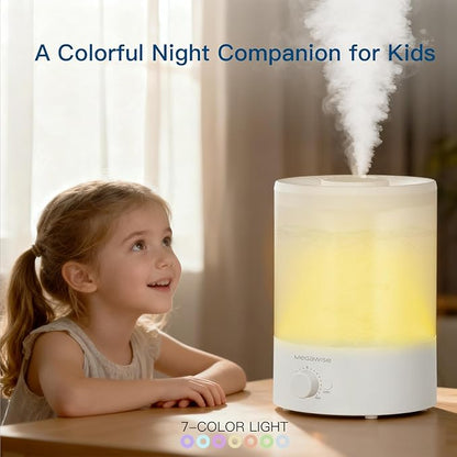 MEGAWISE 3.5L Cool Mist Humidifier with Top Refill, Large Capacity of 3.5L, Easy Safe and Convenient for Home + 7 Night light Colors