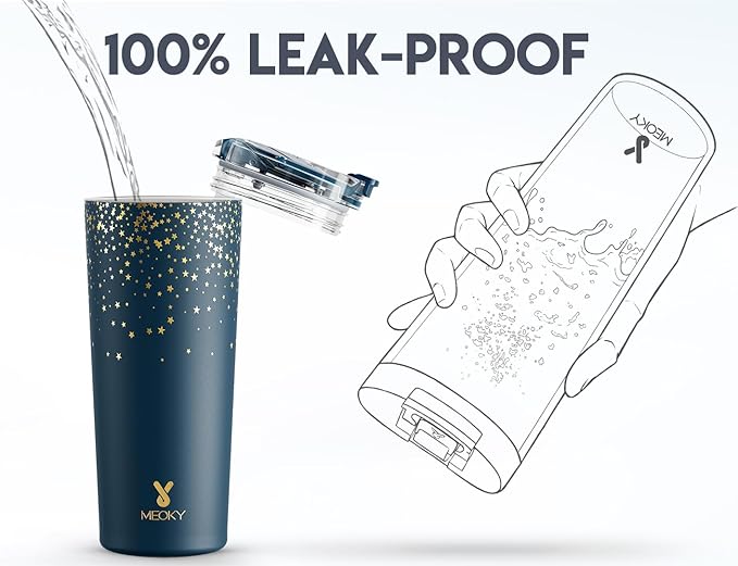 Meoky 24 oz Travel Coffee Mug with Leak-proof Lid, Stainless Steel Insulated Coffee Tumbler, Keeps Hot for 8 Hours or Cold for 24 Hours, Fits in Car Cup Holder (Midnight Galaxy)