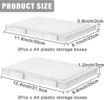 6 Pcs Clear A4 File Portable Project Case, Plastic Storage Box for 8.5" x 11" Letter Paper, Scrapbook Paper Storage Boxes Documents Magazines Holder