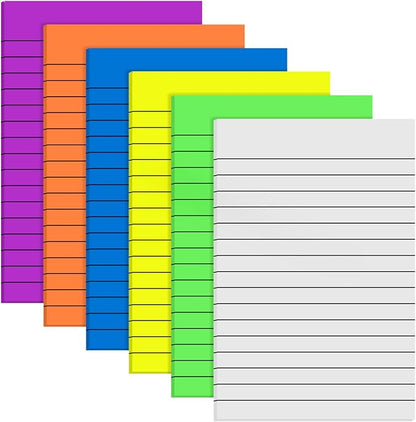 Yinder 6 Pack 180 Sheets Pastel Transparent Sticky Notes Translucent Clear Lined Self Sticky Note, Back to School Gifts for Bible Tabs, Book Tabs, School Supplies, Office, 4 x 6 Inch(Bright Color)
