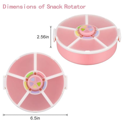 Snack Rotator Container Reusable Snack Box with 5 Compartment Dispenser and Lid, Color Matching Opening Lid, BPA and PVC Free, for Home, School, Travel (2 Pack- Pink)