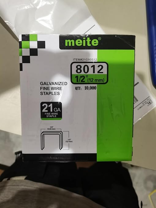 meite 21 Gauge Upholstery Staples, 1/2-Inch Crown with 1/2-Inch Length Galvanized Heavy Duty Staples for Staple Guns MT8016, MT8016S, and MT8016SLN (10,000 Counts)