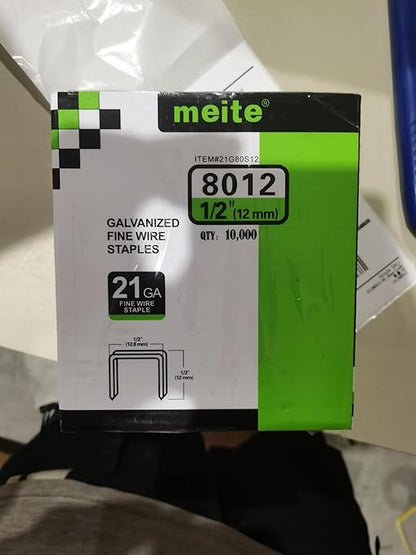 meite 21 Gauge Upholstery Staples, 1/2-Inch Crown with 1/2-Inch Length Galvanized Heavy Duty Staples for Staple Guns MT8016, MT8016S, and MT8016SLN (10,000 Counts)