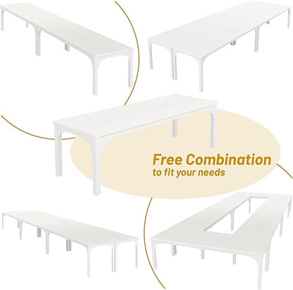 19FT Conference Table, Super Sturdy Large Rectangle Meeting Seminar Table, Office Desk for Meeting Room Study Writing Printer Table, Long Business Tables for 16-22 Person, 6 Pcs White