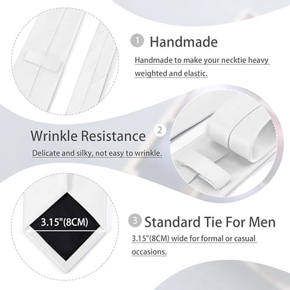 Black Tie Set in Gift Box Mens Solid Color 3.15" (8CM) Black Necktie and Pocket Square Set
