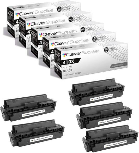 CS Replacement Toner Cartridge Compatible with HP 410X CF410X Black Pro M452dn M452dw M452nw M477 M477fdw M477fnw M477fdn MFP M377dw 5 Set