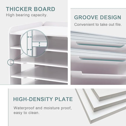 SONGWAY Paper Storage Organizer for Desk - 7 Tier Horizontal Paper Sorter Organizer, Letter Mail Tray, File Folder Holder Rack, White Desk File Organizer for Home Office