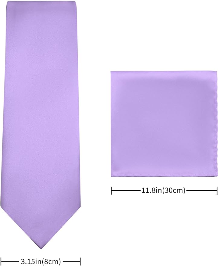 PenSee Men's Tie Set Solid Pure Color 3.15" (8CM) Classic Formal Plain Necktie and Pocket Square Set For Men
