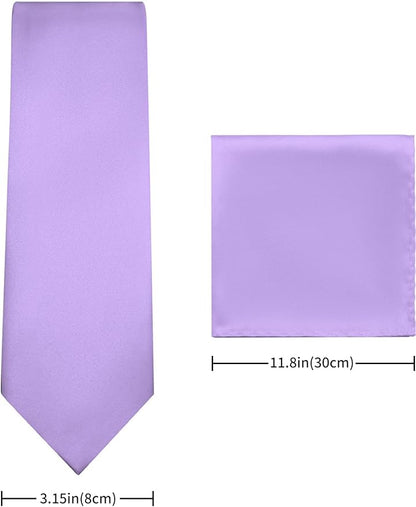 PenSee Men's Tie Set Solid Pure Color 3.15" (8CM) Classic Formal Plain Necktie and Pocket Square Set For Men
