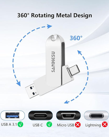 512GB USB C Flash Drive 3.1,Read Speed Up to 150MB/s, USB A and Type C OTG USB Thumb Drive, Dual Memory Sticks Compatible with Android Phones/PC/Laptop/Macs(Silver)
