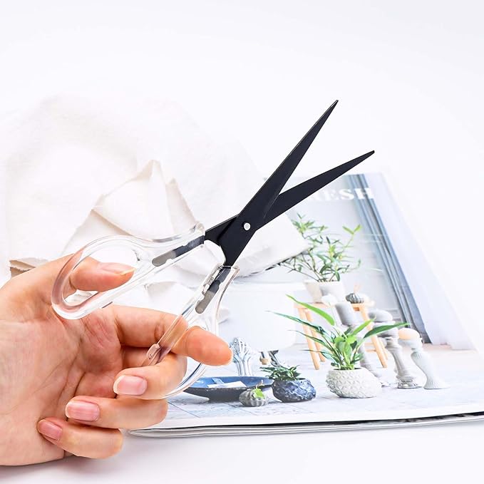 AxeWoodz Black Scissors 6.5 Inch Office Scissors Craft Scissor Stainless Steel Blade with Clear Acrylic Handle All Purpose Shears