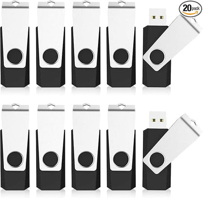 20Pack 1GB USB Flash Drive 2.0 Stick, TOPESEL Bulk Thumb Drive Swivel 1GB Pen Drive Jump Drive for Data Storage (20Pack Black)