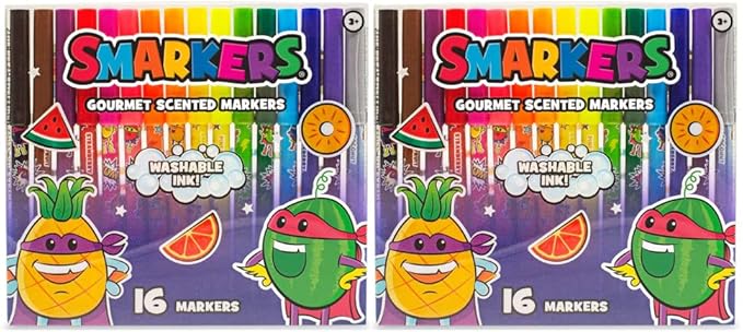 Smarkers (2 Pack) - Washable Scented Markers, Assorted Colors, Standard Point Felt Tip, 16 Count