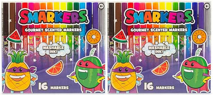 Smarkers (2 Pack) - Washable Scented Markers, Assorted Colors, Standard Point Felt Tip, 16 Count