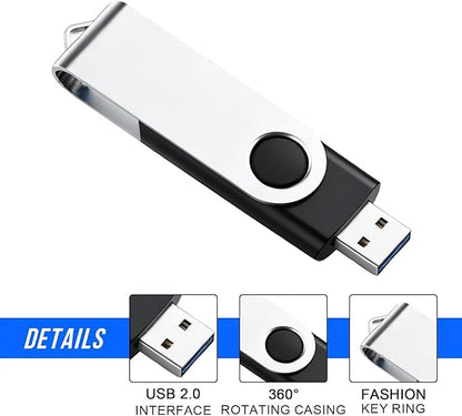 3 Pack 64GB USB Flash Drive with Type C Adapter and Storage Box USB 2.0 High Speed Metal Pen Drive 360° Rotatable Storage Memory Stick for Phone/Pad/PC/Laptop/Android - Black(3-Pack 64GB)