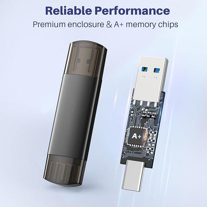 64GB USB C Flash Drive Dual USB 3.0 Flash Drive Type C + USB A Portable Type-C Flash Drive 2-in-1 USB-C Thumb Drive for Smartphone Tablet Computer Mac iPhone Black (5 Pack)