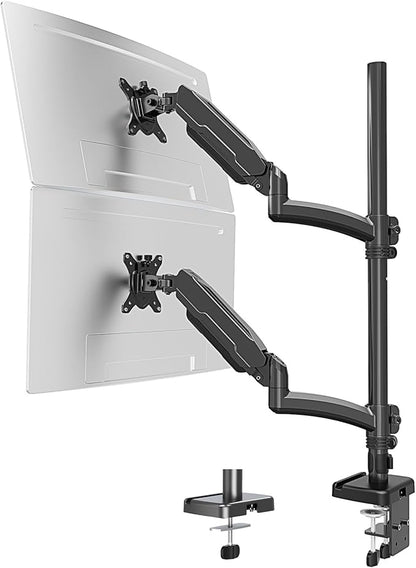 MOUNT PRO Vertical Dual Monitor Mount, Stacked Monitor Stand for 2 Computer Screens up to 32 inches, Fully Adjustable Gas Spring Display Desk Mount, Each Arm Holds up to 17.6lbs, VESA Mount