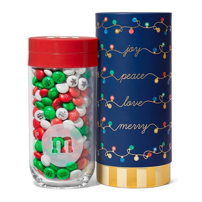 M&M'S WORLD Holiday Gift Jar in Holiday Lights Tube, Unique Holiday Gift filled with Pre-Designed M&M’S Holiday Candies