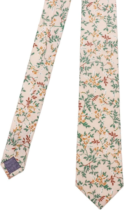 Cotton Floral Ties for Men 2.76" Men's Skinny Tie Linen Flower Printed Neck Tie for Wedding Dating Party